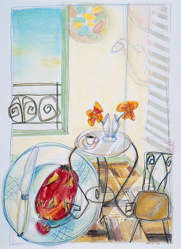 蓬莱れい 窓辺の室内風景とインテリアの抽象イラスト
