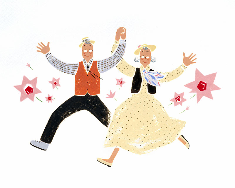 ダンスする元気な老夫婦イラスト