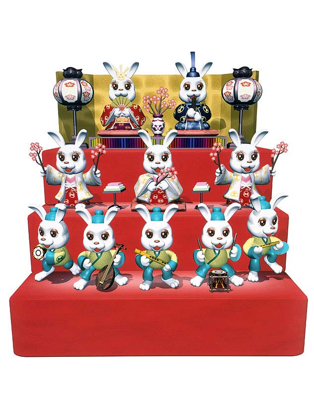 雛人形イラスト素材　ウサギの雛壇