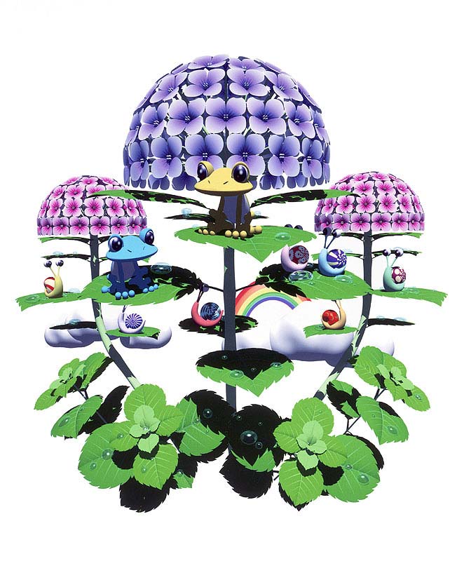 梅雨イラスト　紫陽花にかわいい雨蛙とカタツムリ