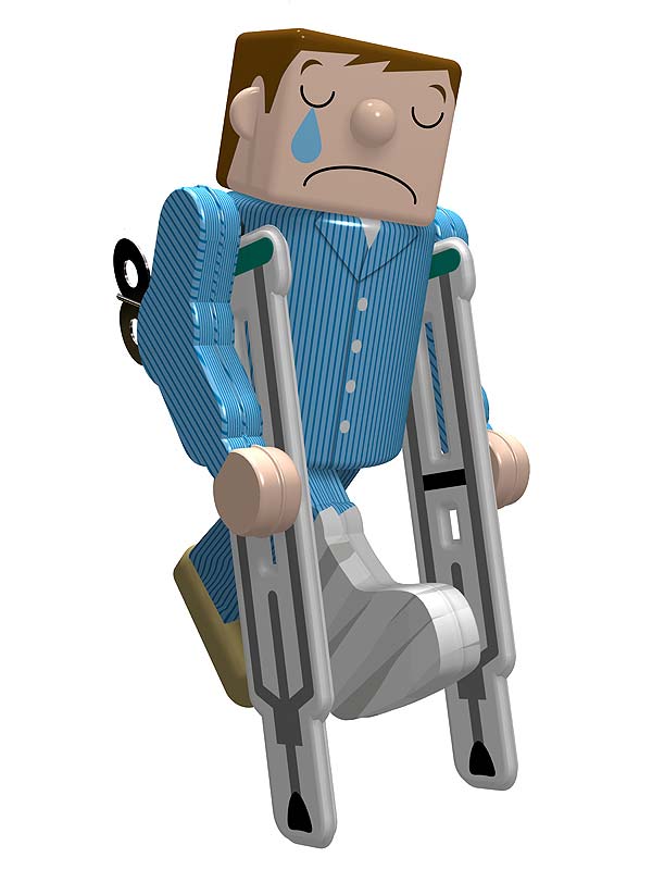 交通事故に遭い松葉杖をつく男性のイラスト