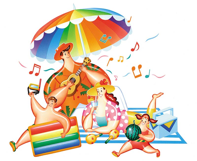夏休みバカンス 夏のビーチでバカンスを楽しむ家族旅行イラスト ストックイラスト 衛星写真素材blog 株式会社アートバンク オフィシャルブログ