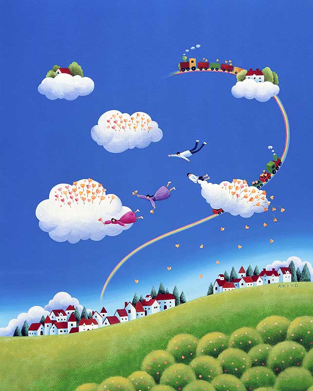 田守あき洋　青空と白い雲の空飛ぶ風景イラスト