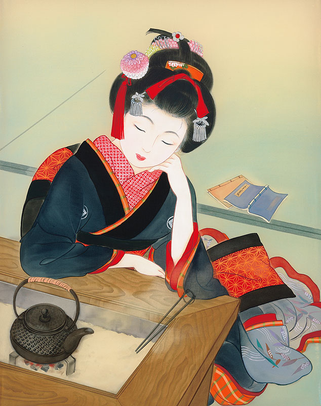 江戸時代の女性イラスト 美人画 火鉢で物思いにふける着物姿の女性 ストックイラスト 衛星写真素材blog 株式会社アートバンク オフィシャルブログ