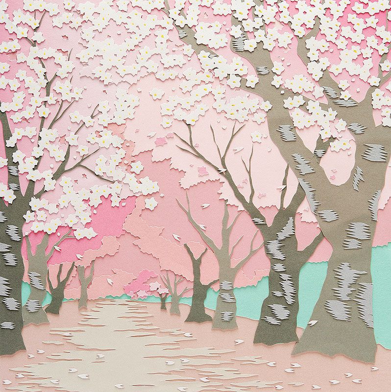 切り絵 春の桜並木 風景イラスト ストックイラスト 衛星写真素材blog 株式会社アートバンク オフィシャルブログ