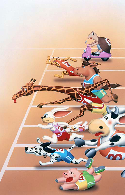 スポーツイラスト　ユニフォーム姿で徒競走する動物たち