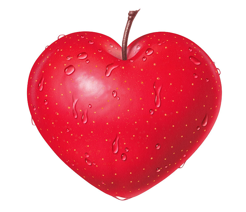 りんごイラスト　ハートの林檎・リンゴ