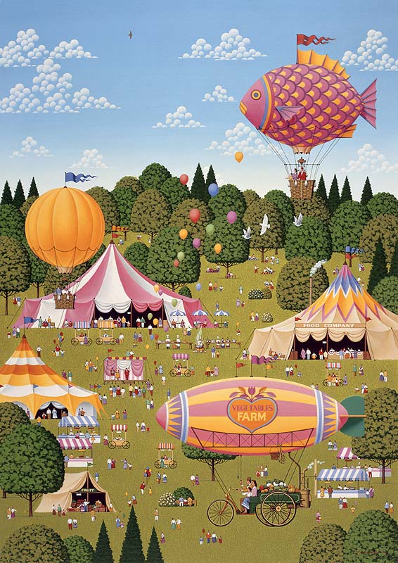 安中昭夫 サーカステントと気球でお祭りイベントフェスティバルイラスト