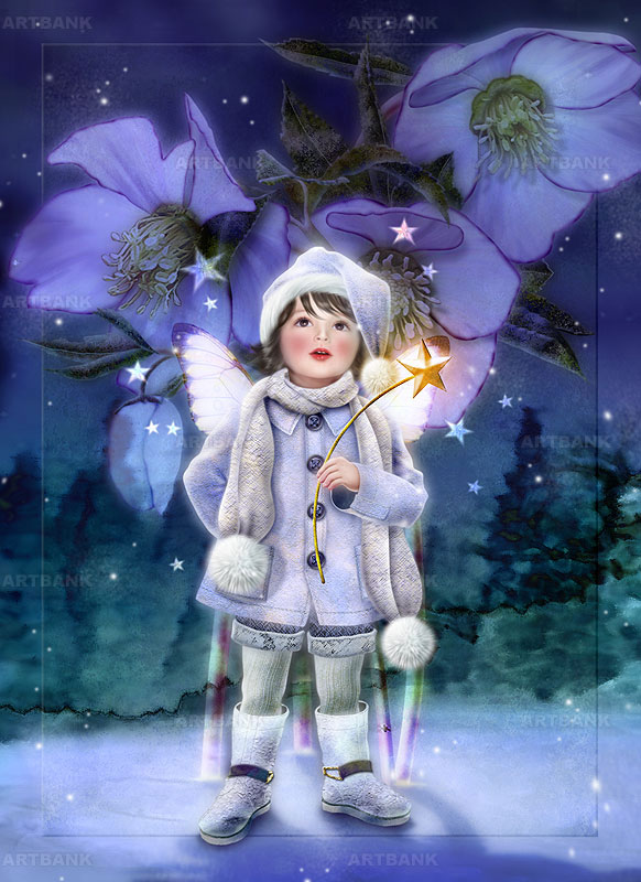 ファンタジーイラスト　クリスマスローズと星を持つ妖精