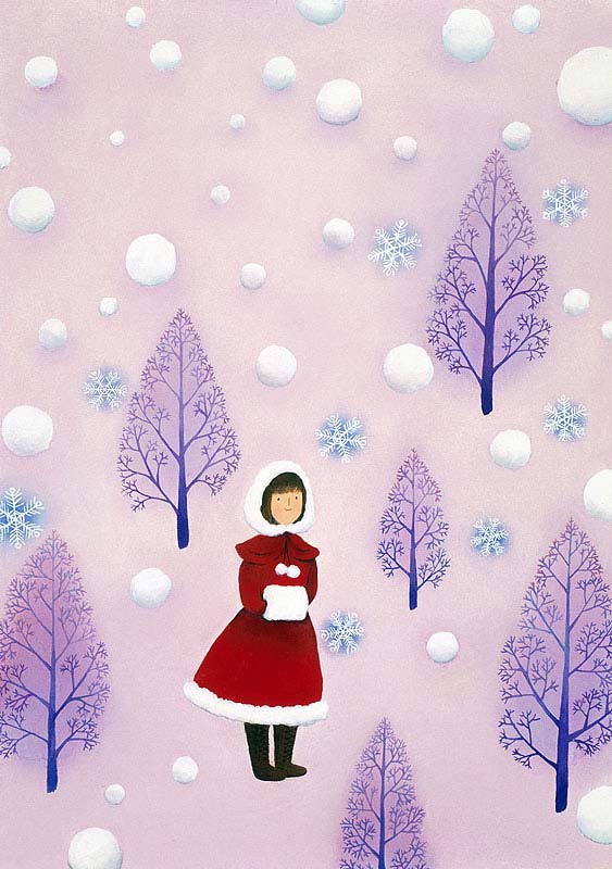 冬イラスト　雪と赤いコート
