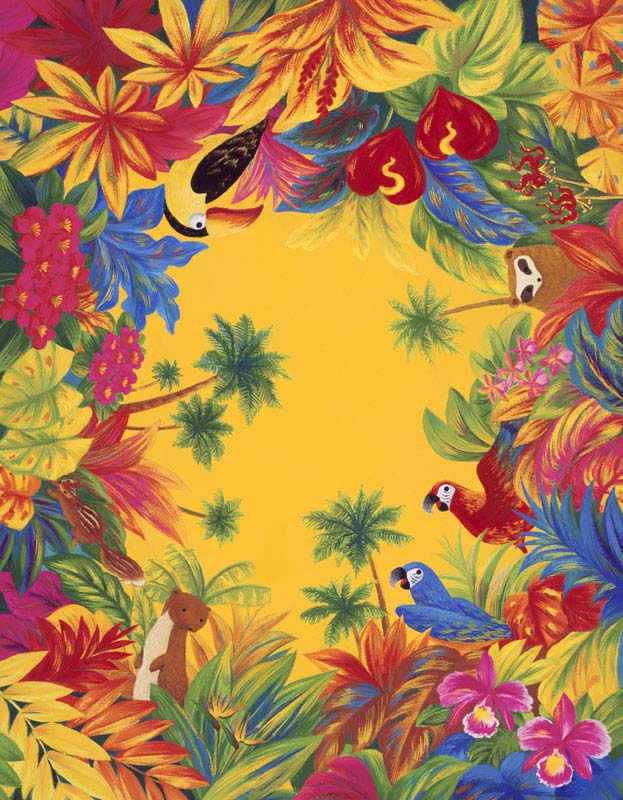 動物イラスト インコとヤシの木のトロピカル背景