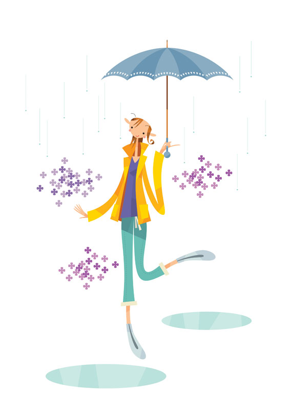 雨傘を手に歩く女性イラスト