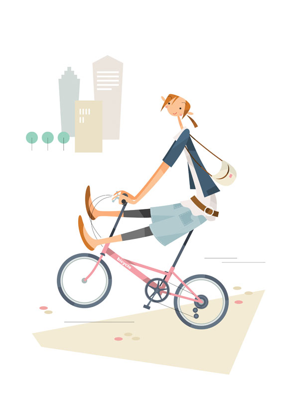 自転車通学イラスト・自転車の乗った女性