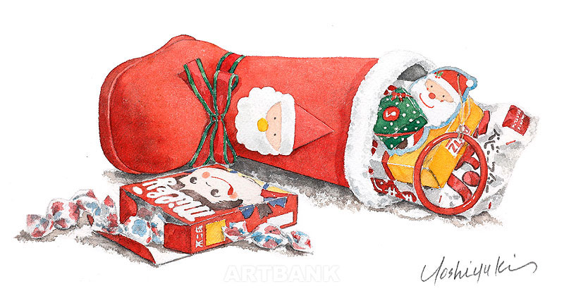 サンタのクリスマスプレゼントイラスト・赤い長靴のお菓子