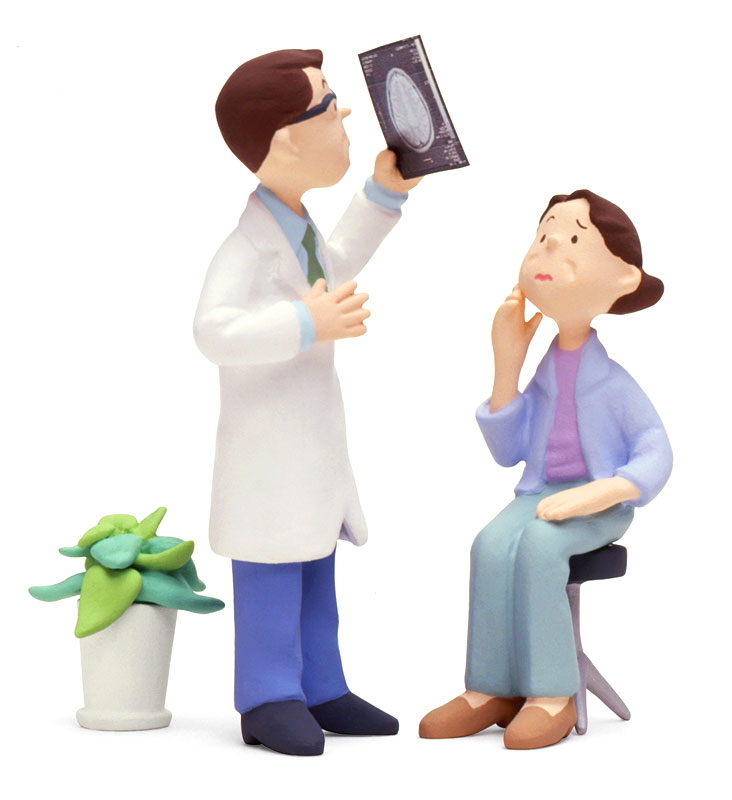 医療イラスト レントゲン写真を見るドクターと女性患者