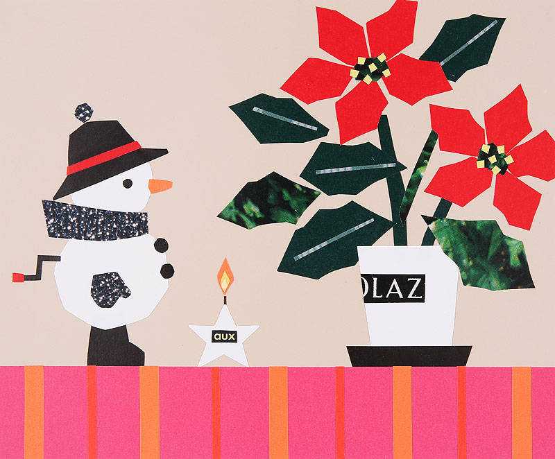 クリスマスイラスト ポインセチアの花とスノーマン