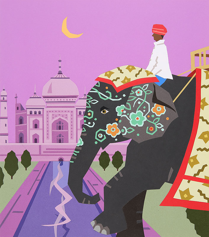 インドイラスト インドの宮殿タージマハルとインド象
