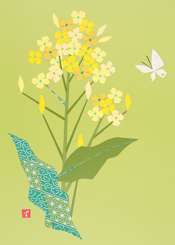 春の花イラスト 菜の花と蝶