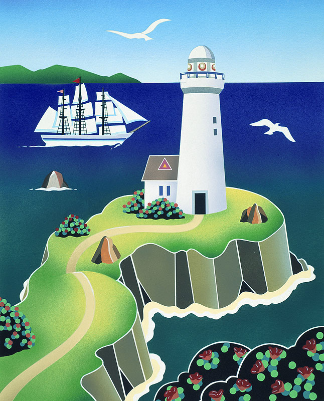 風景イラスト 岬の灯台へ行こう