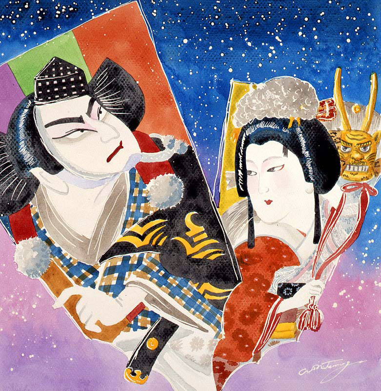 和風イラスト 歌舞伎の絵が描かれた羽子板