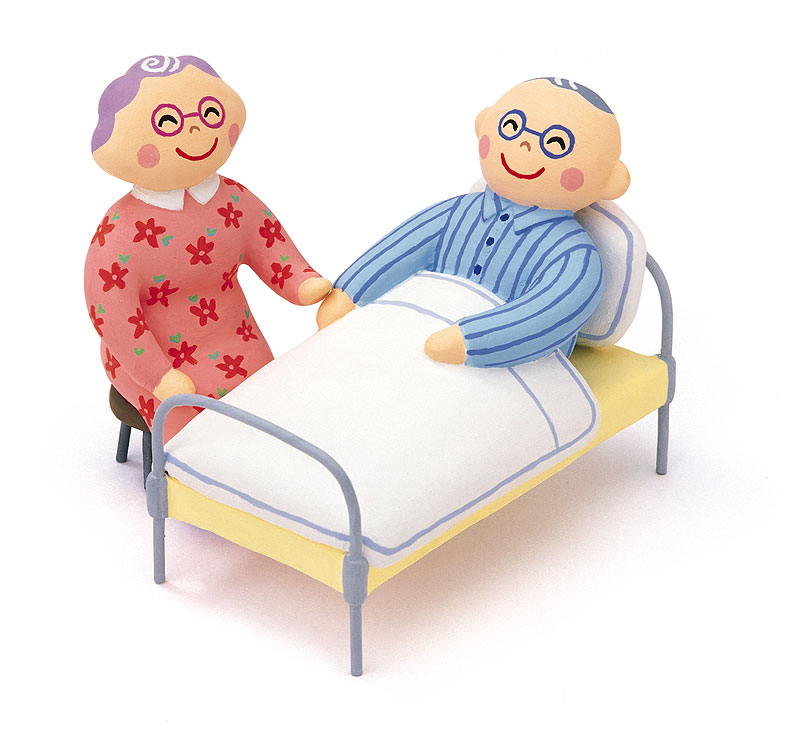 ベッドの高齢者夫婦・入院イラスト医療福祉