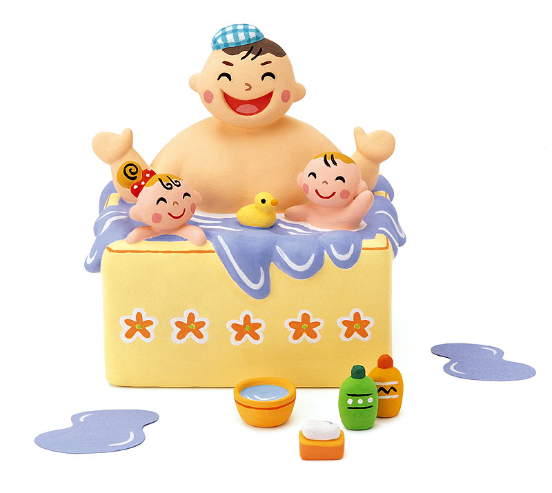  家族風呂イラスト：パパとお風呂入浴