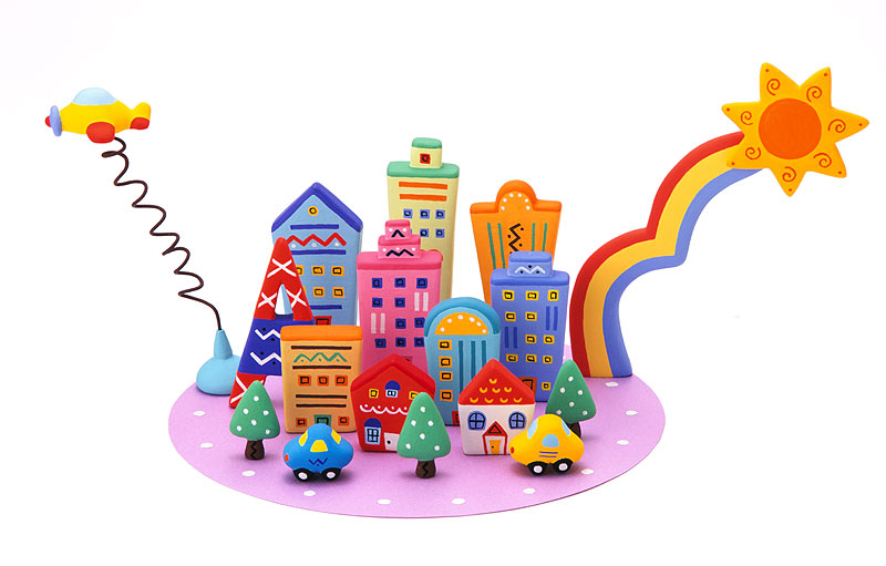 楽しい都会のイラスト：おもちゃの町