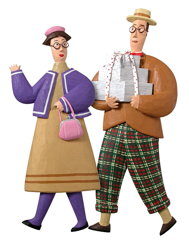 メガネ男女の贈り物イラスト 鞄を持つ女性とプレゼントを持つ男性のメガネ