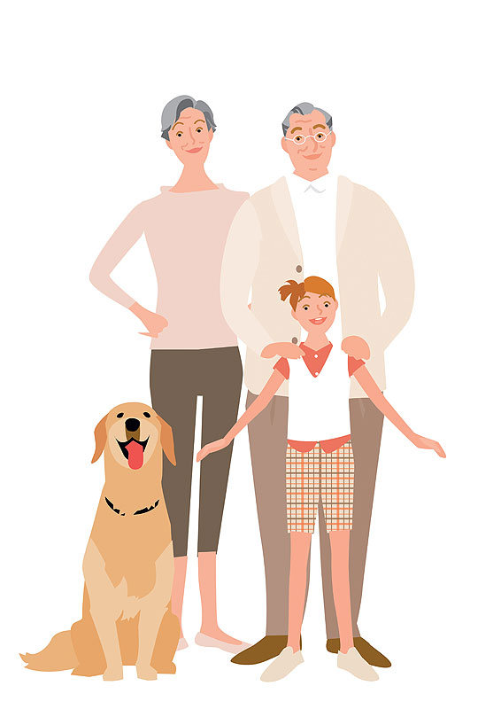 高齢者生きがいイラスト・祖父母と孫の家族写真