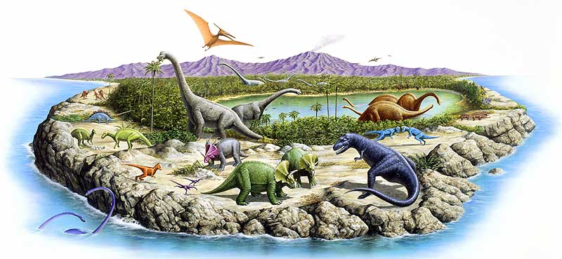 恐竜の島のイラスト 様々な恐竜がいる恐竜動物園イラスト
