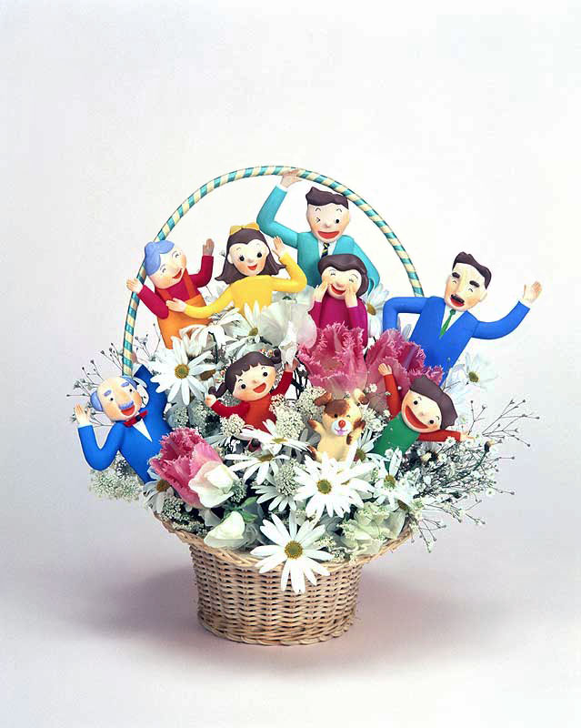 家族 ファミリーイラスト フラワーバスケットの花と家族
