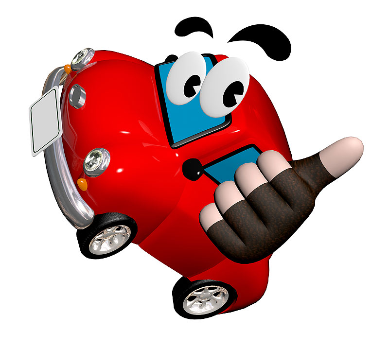 安全運転の車でドライブ 親指を立ててサムアップポーズする赤い車