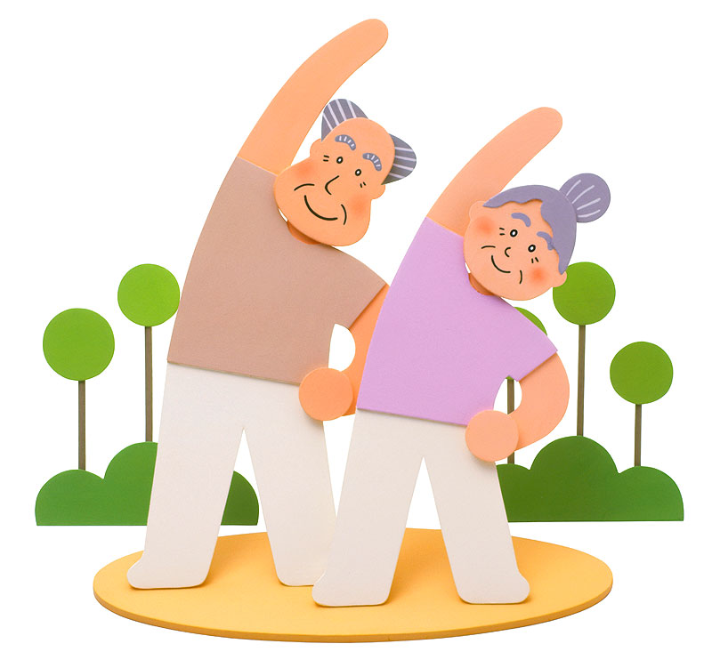 シルバー健康イラスト 元気に体操する高齢者夫婦