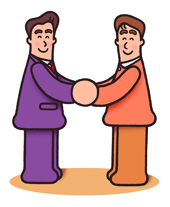 契約成立ビジネスイラスト ビジネスパートナーと握手する会社員