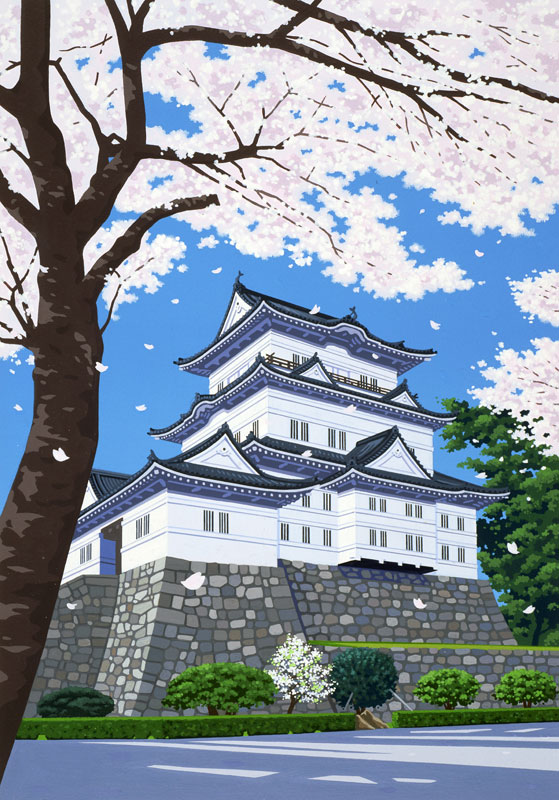風景イラスト 桜と城