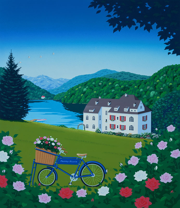 風景イラスト バラと自転車 風景イラスト バラと自転車