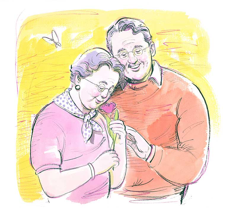 老夫婦イラスト 幸せな老後の生活を送る高齢者夫婦