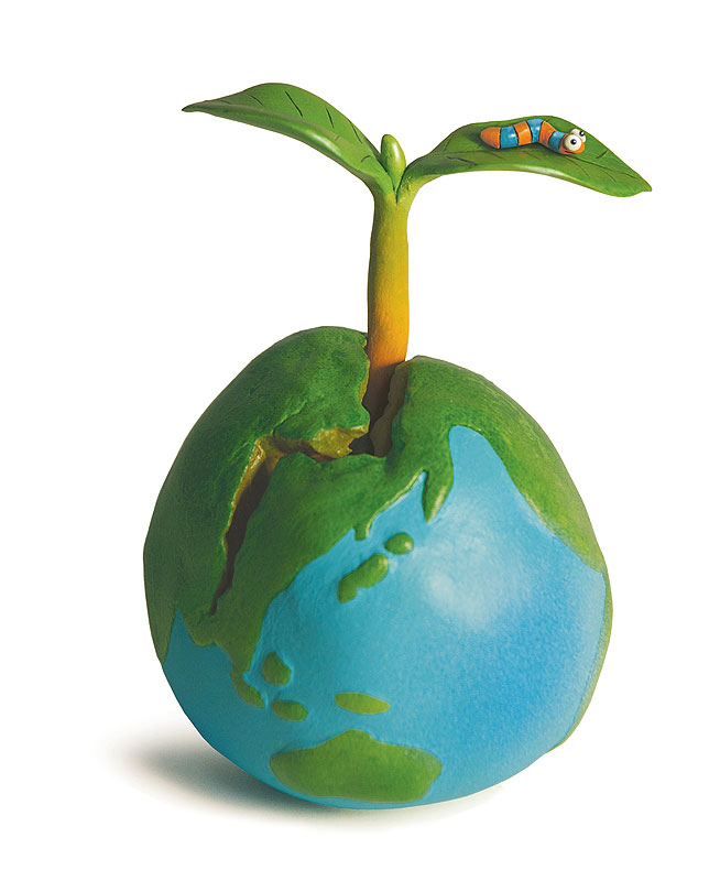 環境問題イラスト 地球から芽生える植物と生き物