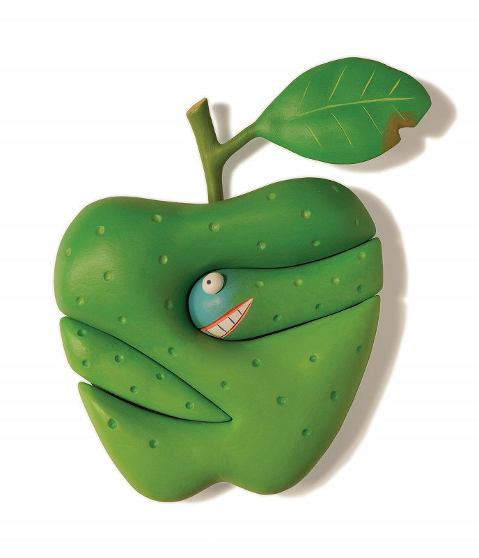 キャラクターイラスト 立体 ヘビと青りんご