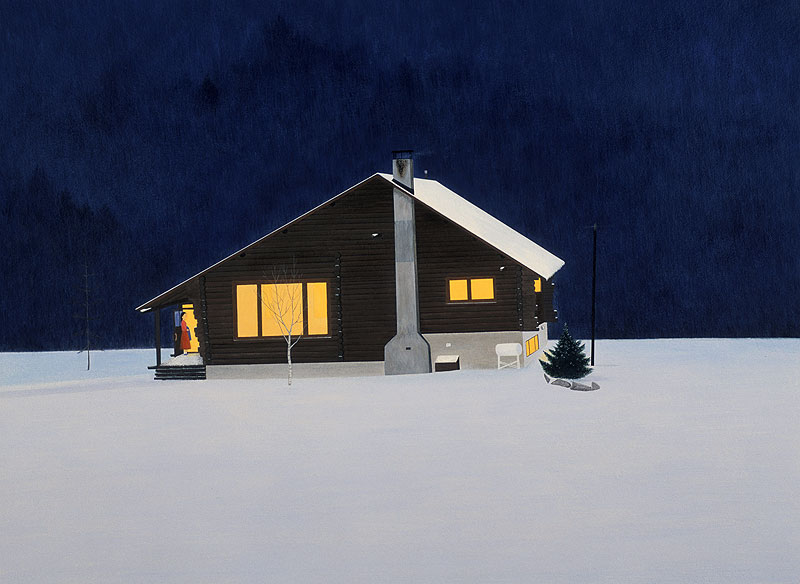 冬の風景イラスト　雪の風景の中で明かりを灯す家