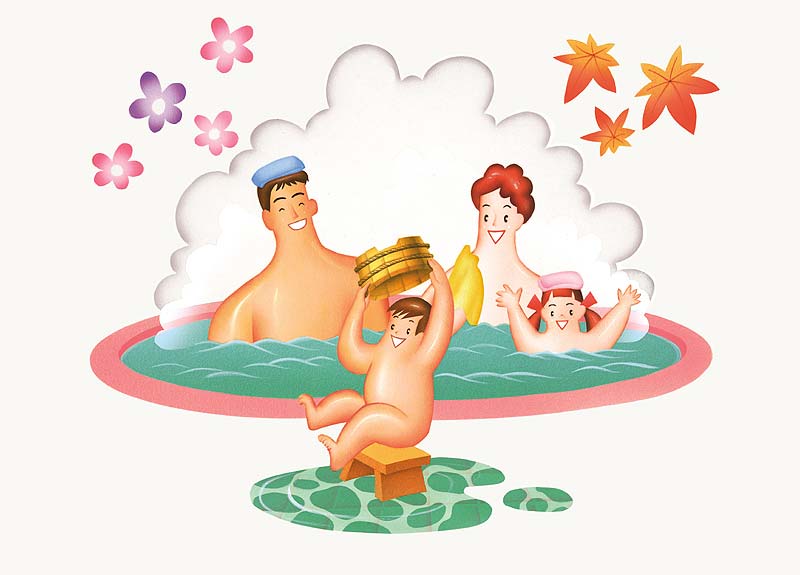 温泉イラスト：親子で露天風呂