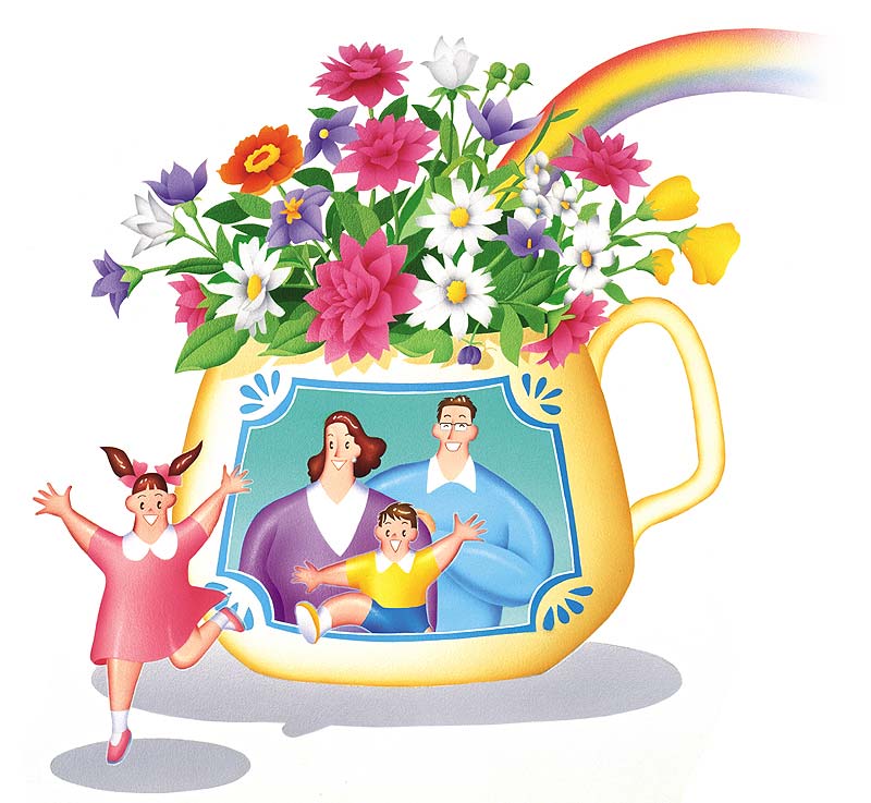 花と家族のイラスト