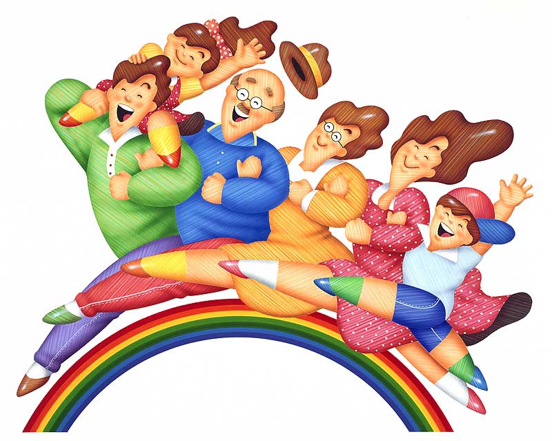 幸せの虹と家族イラスト