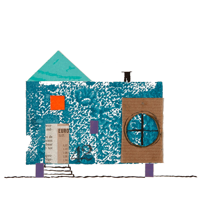  家・一戸建て住宅イラスト・おしゃれな青い家手描きイラスト