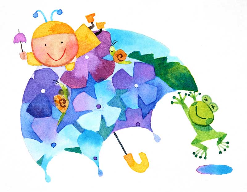 梅雨 アジサイに寄るミツバチとアマガエルのイラスト 手描き水彩 ストックイラスト 衛星写真素材blog 株式会社アートバンク オフィシャルブログ