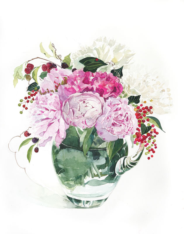 植物 花イラスト ピンクの芍薬とベリー