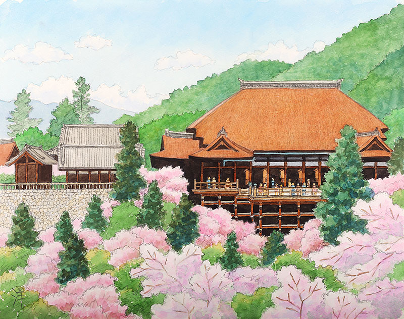 桜の清水寺イラスト 春 京都市東山区清水