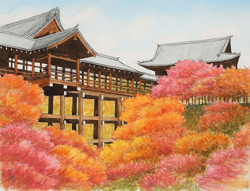 紅葉の東福寺イラスト 秋 京都市東山区