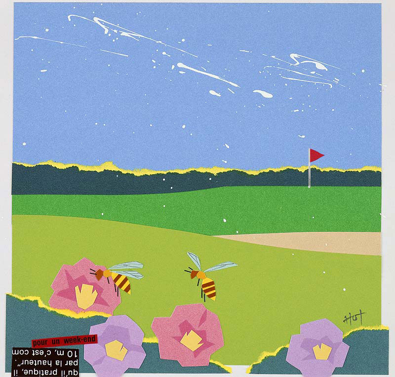 花のある広いゴルフ場イラスト