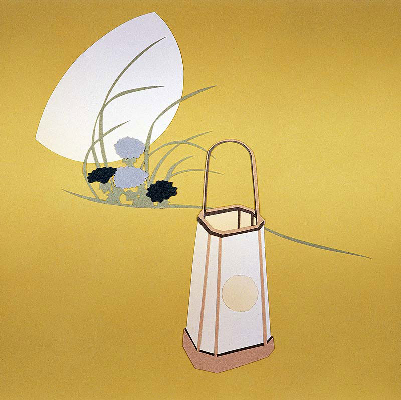 和風イラストアイコン画像 生け花と畳の上の行灯